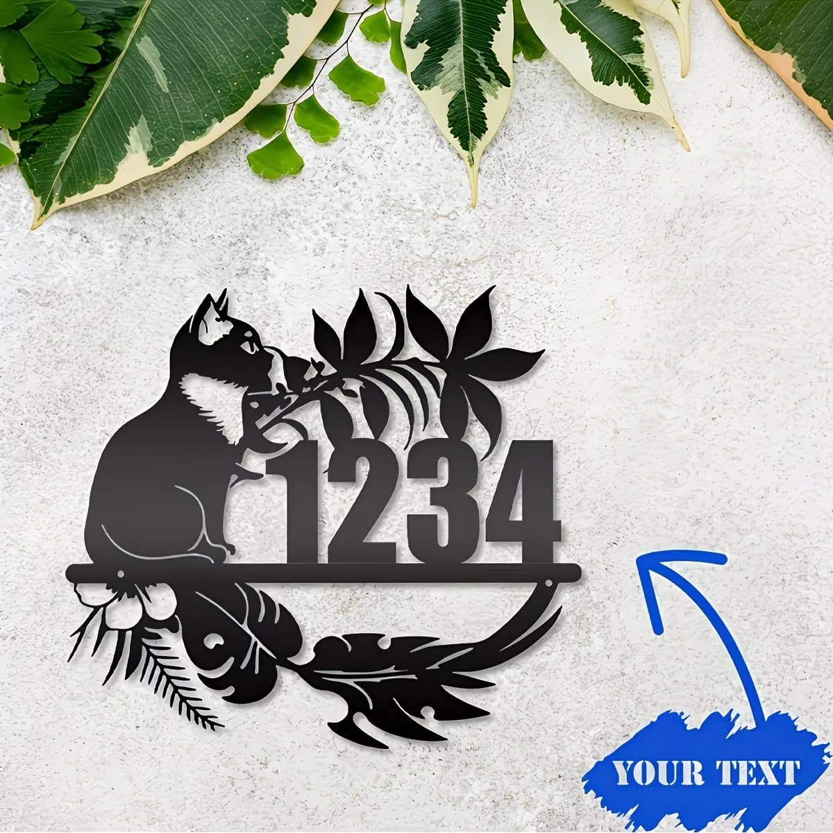 Customizable Lazy Cat Theme Wrought metal Address Plaque - Wall-Mounted House Number Sign, Classic Style, for Front Door Decor