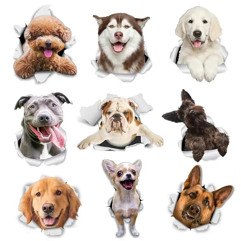 M491 adorabili adesivi animali 3D Bulldog Golden Retriever Teddy Dog PVC decorazione per la casa adesivi murali decalcomanie per wc