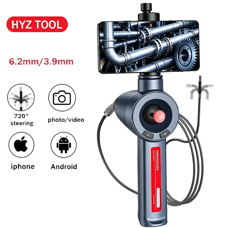 4-Way 360 ° Rotating Boroscope, 1080P Camera, Endoscope with Light, 6.2mm HD lens, Endoscope Compatible with Android/iOS Phones