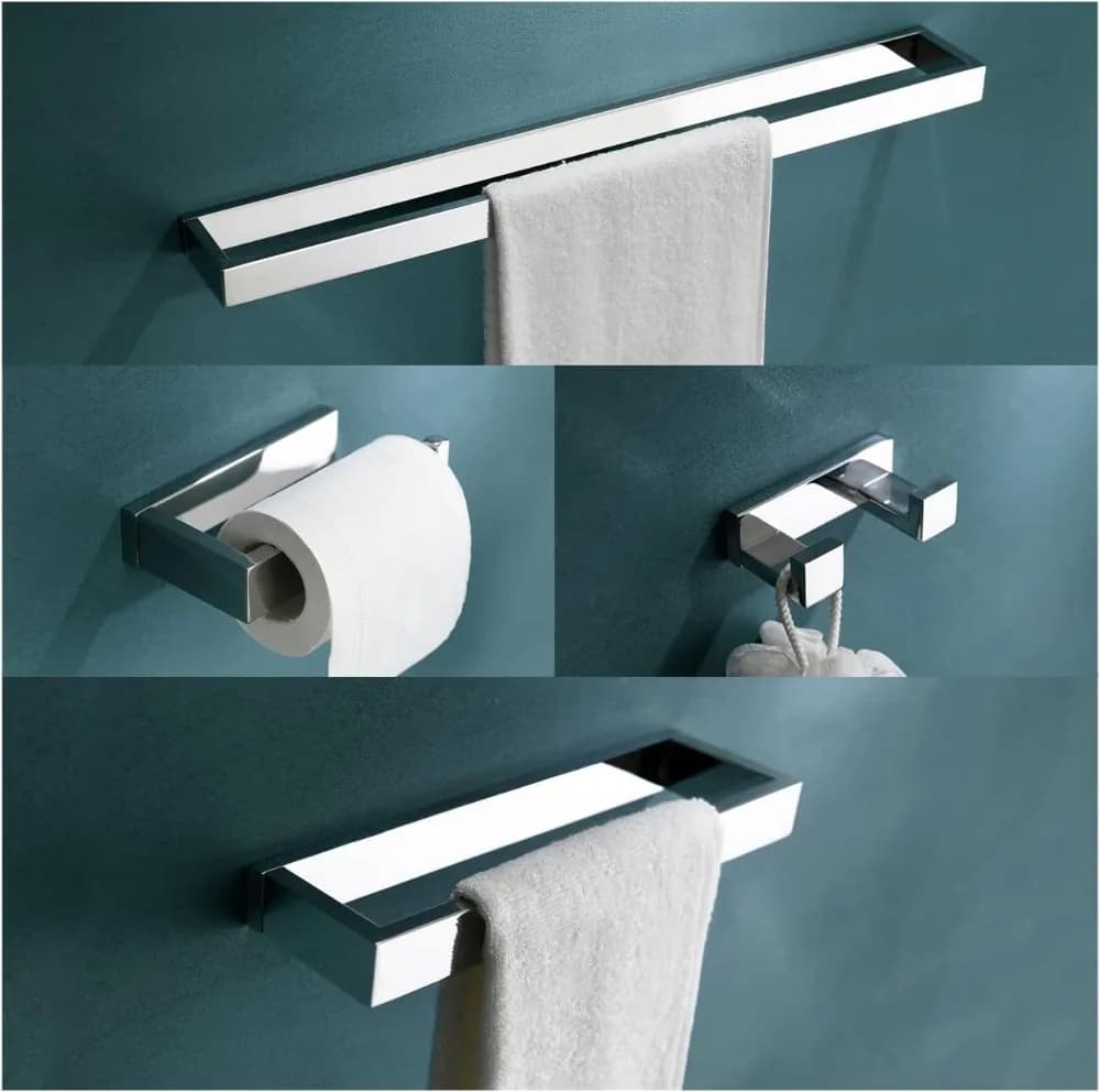 Set portasciugamani cromato da 4 pezzi, accessori da bagno in acciaio inossidabile montati a parete, 23,6 pollici