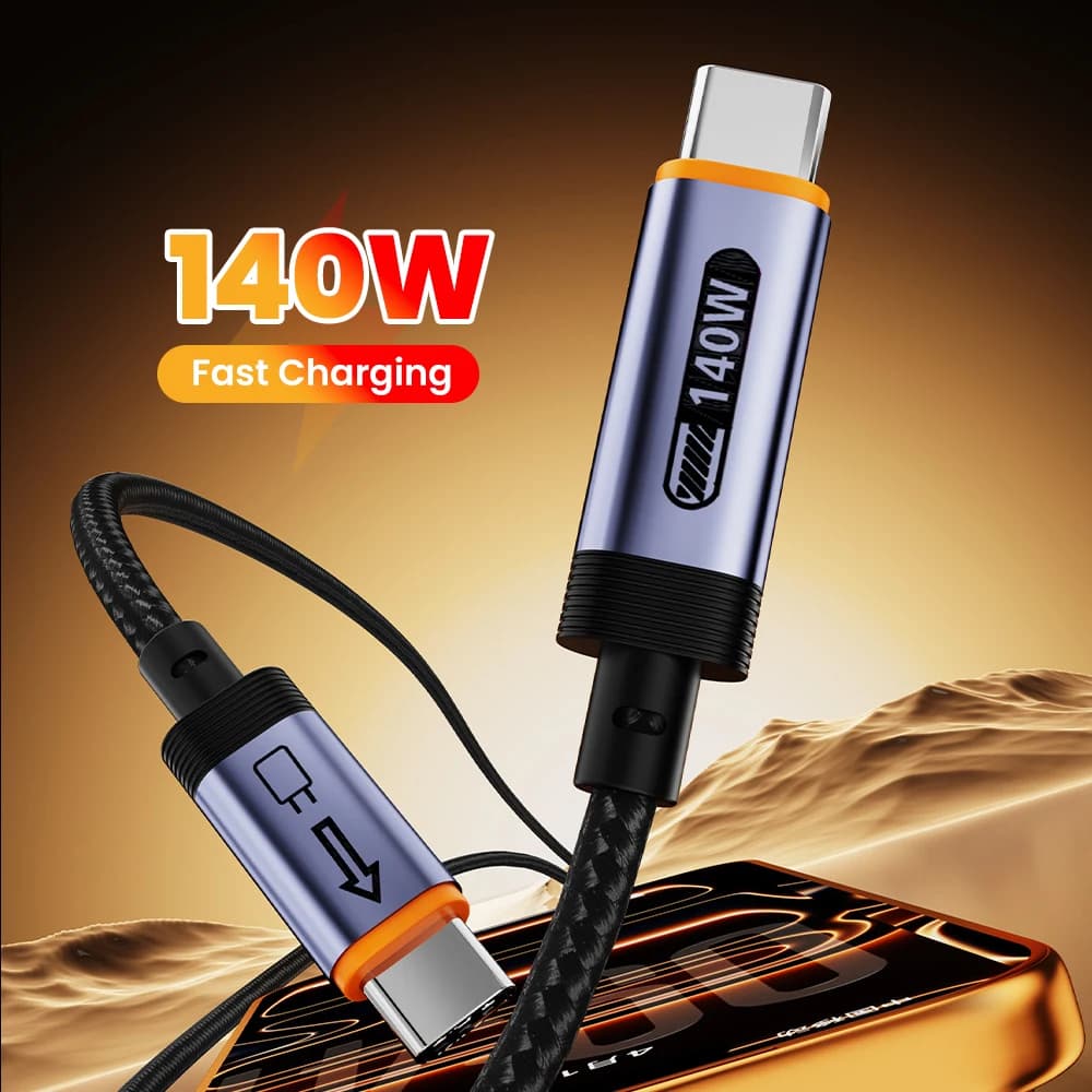140W Full Protocol Super Fast Charging Cable Braided Type C To Type C Cable for iphone 15 16 17 Samsung Mobile Phone USB C Cable