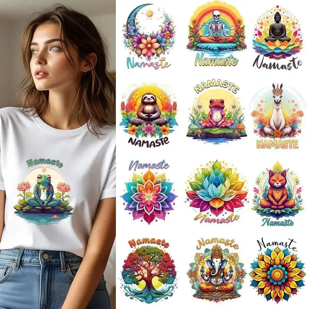 25CM Creative Mindful Yoga Art Keep Calm Transfer Patches For Clothes DIY A-Level Washable Shirt Iron-on Thermal Stickers
