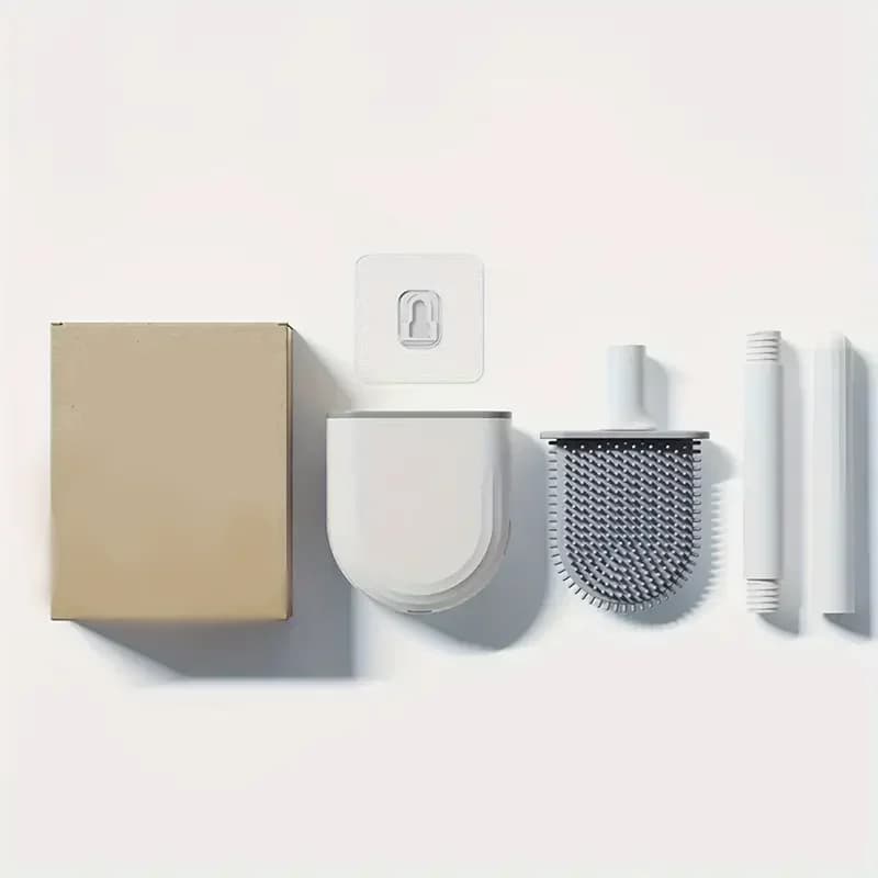 Un set di spazzole per la pulizia dei WC in silicone, pulitore per WC a parete, scopa, kit da bagno moderno e accessori da bagno di bellezza