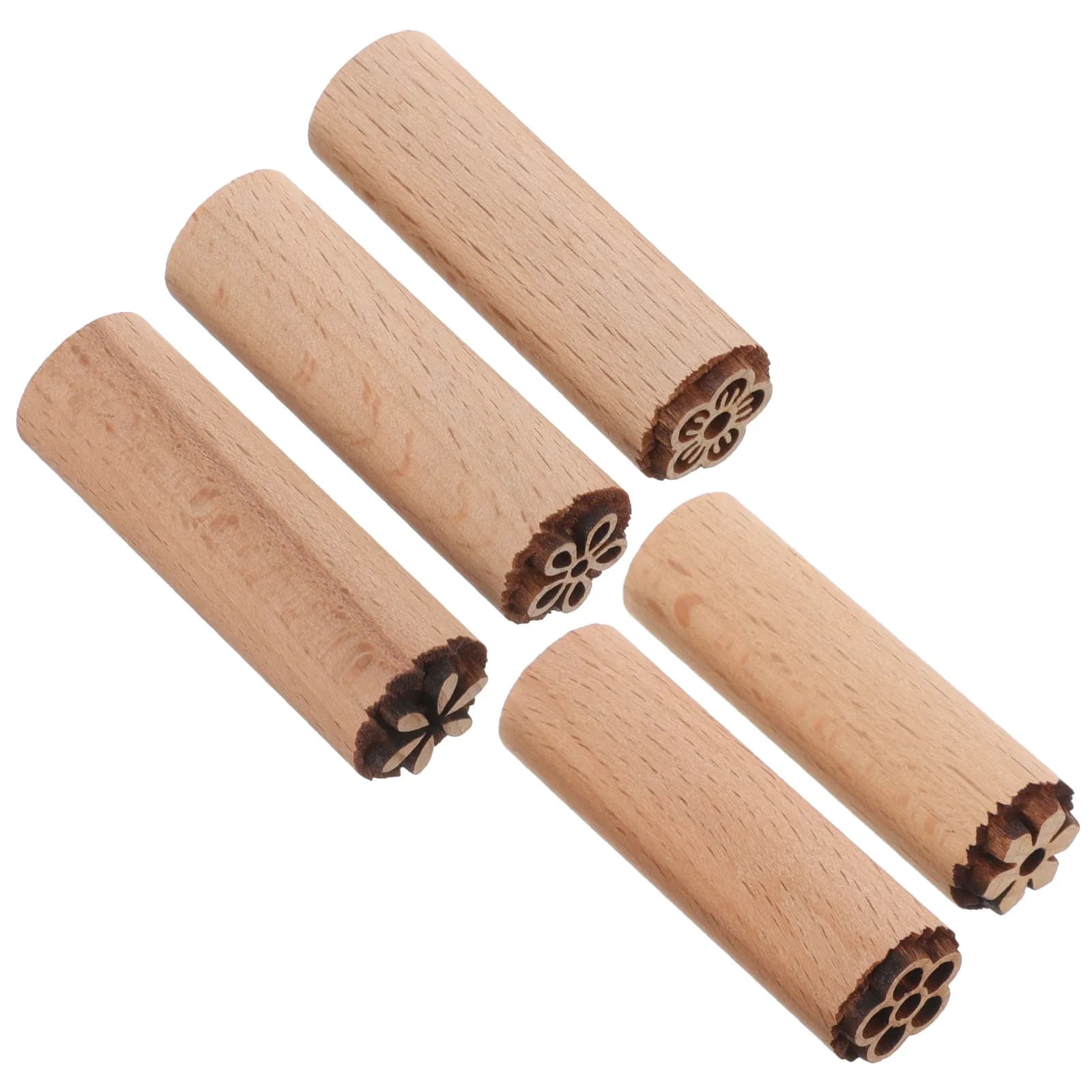5Pcs Natural Wood Flower Stamps Exquisite Carved Design DIY Wooden Stamp Set for Paper Wood Fabric Coloring Craft Projects Home