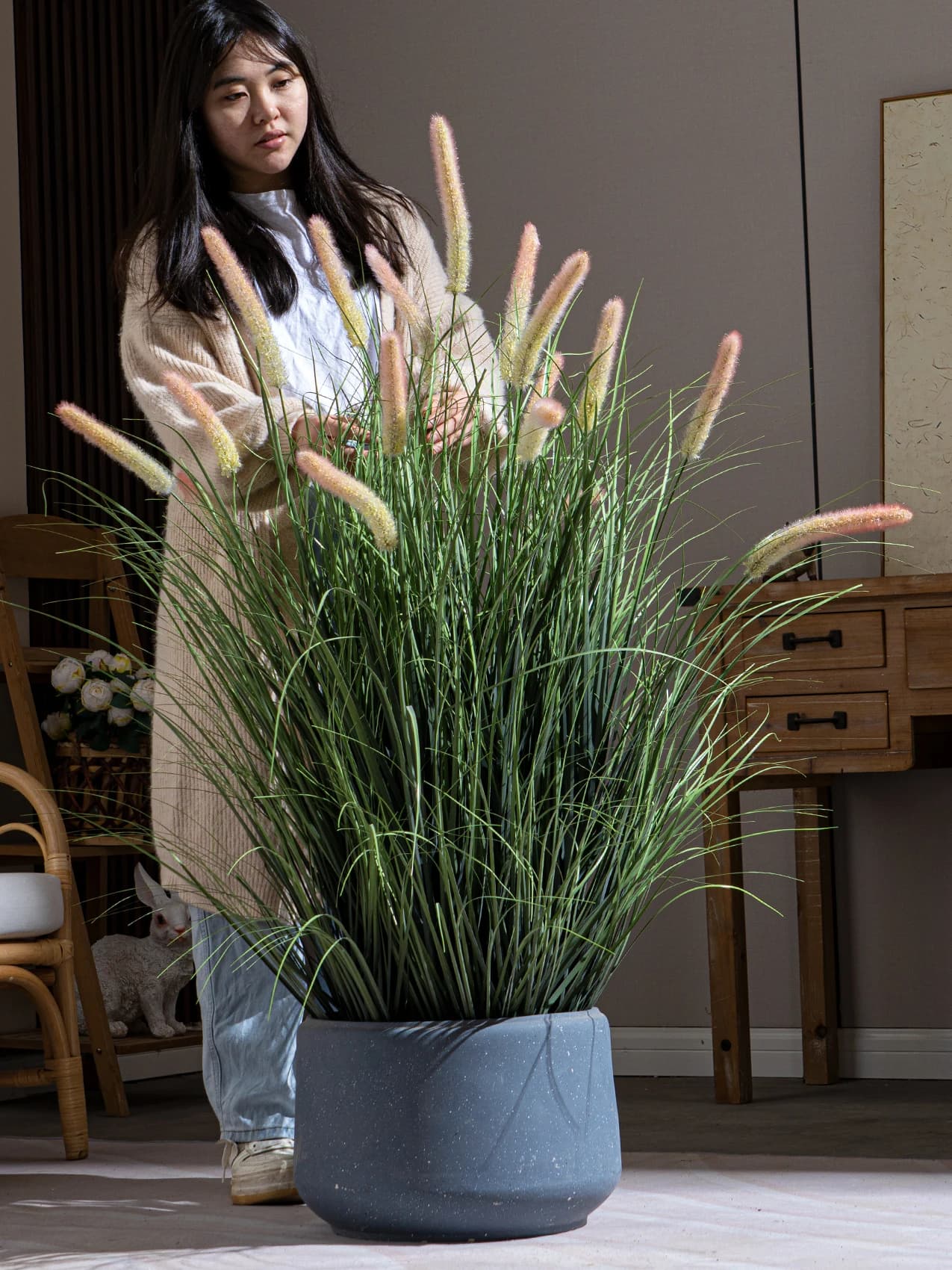Setaria Grass Imitation Reed Flower Bionic False Tree Green Plant Artificial Landscape Decoration for Home Garden