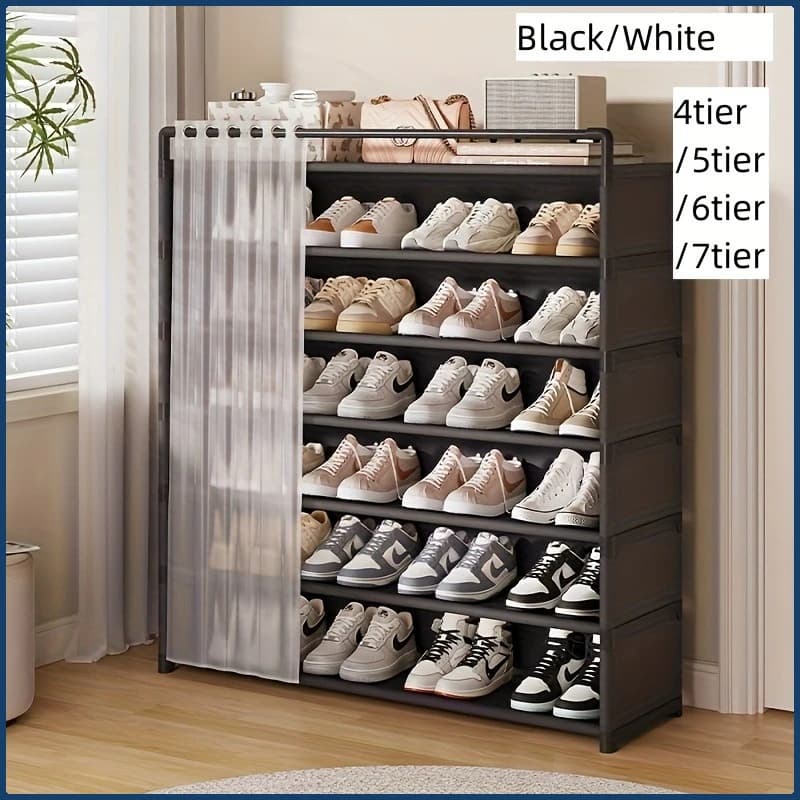 Anti-dust Folding Shoes Display with Anti-slip Base, Easy to Clean, Multi-Level Shelves for Shoes and Accessories