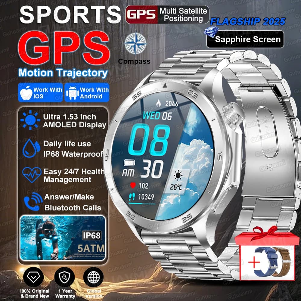 2025 New WATCH X2 Ultra Smart Watch Men HD AMOLED Screen GPS Motion trajectory Heart Rate Bluetooth Call 1.52" Smartwatches IP68