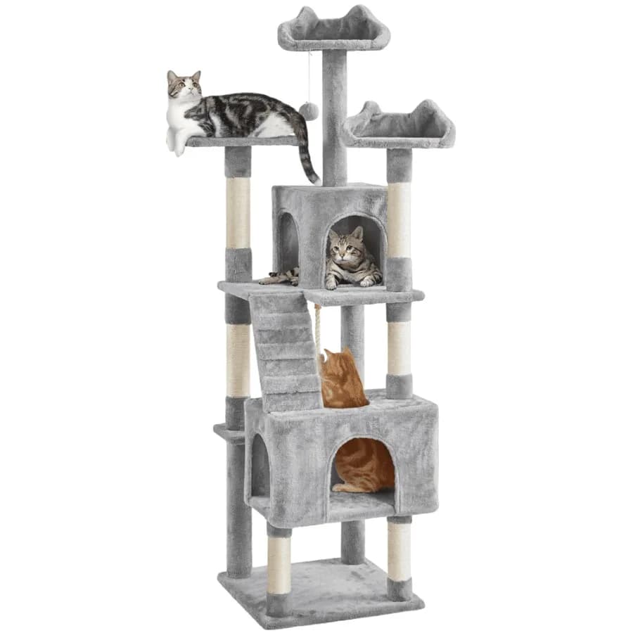 72″ H Multi-Level Large Cat Tree with 2 Cozy Perches for Medium Cats Light Gray