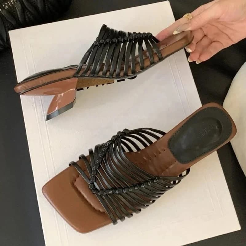 Pantofole da donna con zeppa intrecciata con cinturino stretto alla moda Sandali estivi da donna Ciabatte sexy con punta aperta Scarpe eleganti Mocassini da spiaggia comfort
