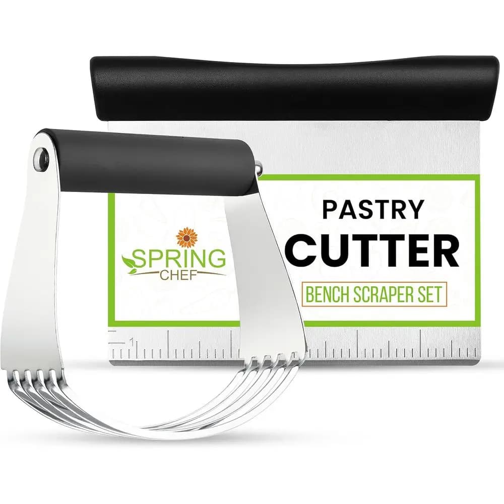 Stainless Steel Dough Blender, Pastry Cutter, and Bench Scraper with Soft Grip Handles