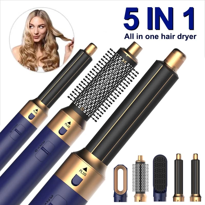 Set of Styling 5 in 1 with Electric Hair Dryer, Hot Air Brush, Multifunction Plate, Negative Ion Hair Dryer