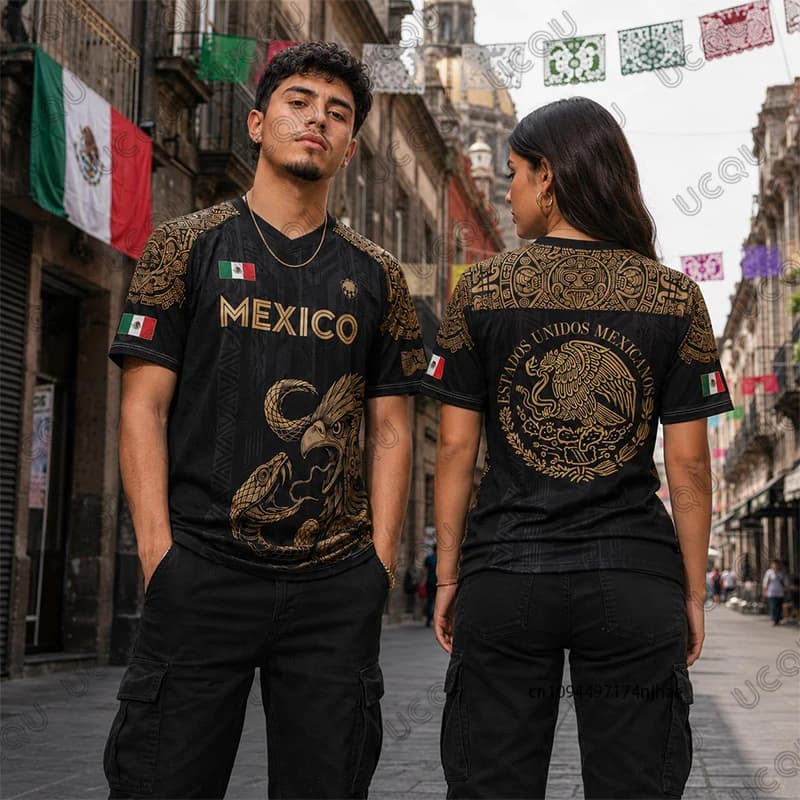 2026 New Mexican Flag Football Jersey For Men Women T-shirt Summer Sports Quick Dry Tees 3D Eagle Pattern Casual Couple Tops