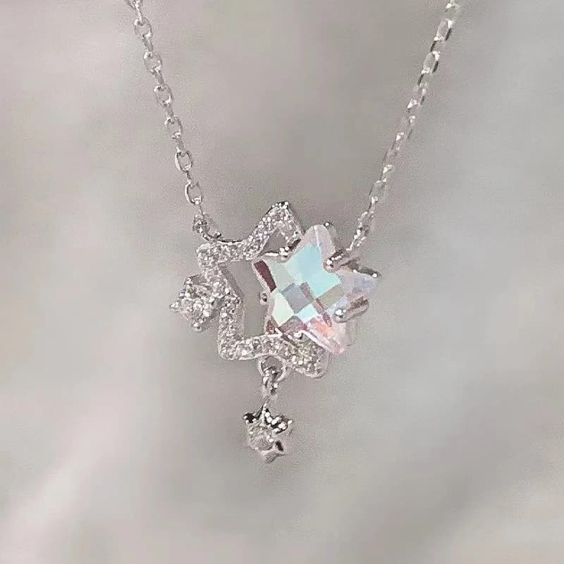 Collana con doppia stella con strass cavo, senso del design della catena della clavicola da donna per gioielli da festa della fidanzata, regalo di San Valentino