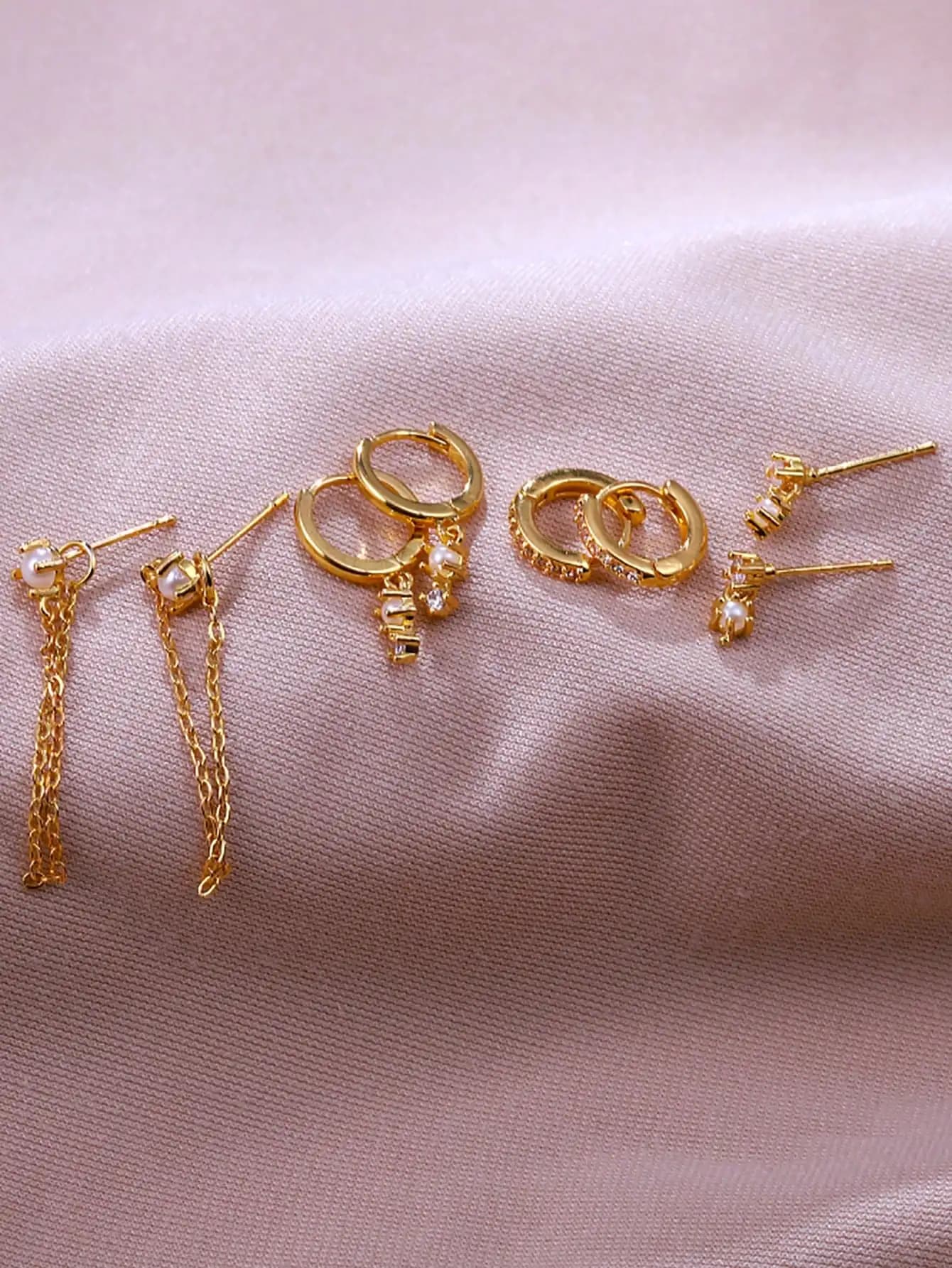 Set di 8 orecchini alla moda con perle placcate in oro 14 carati, con zirconi incastonati, ipoallergenici, set di orecchini da donna adatti per impilare, abbinare ogni giorno, regalo di gioielli per le vacanze