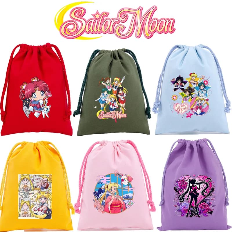Sacchetti con Coulisse Piccoli Sailor Moon, Borse Portaoggetti con Stampa Grafica Anime Cartoon, Mini Sacchetti Regalo, Decorazioni per Feste di Compleanno, Borsette