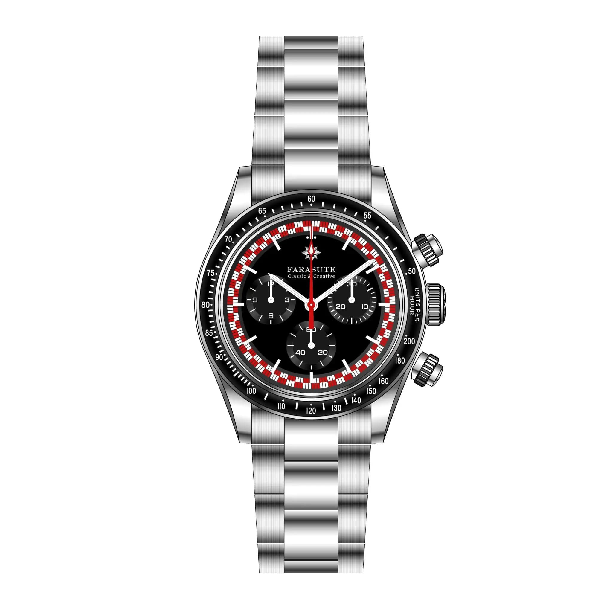 FARASUTE Orologio cronografo da uomo 39mm Orologio da polso meccanico automatico Specchio con zaffiro Lunetta in zaffiro Dandong 4801 Tripla finestra