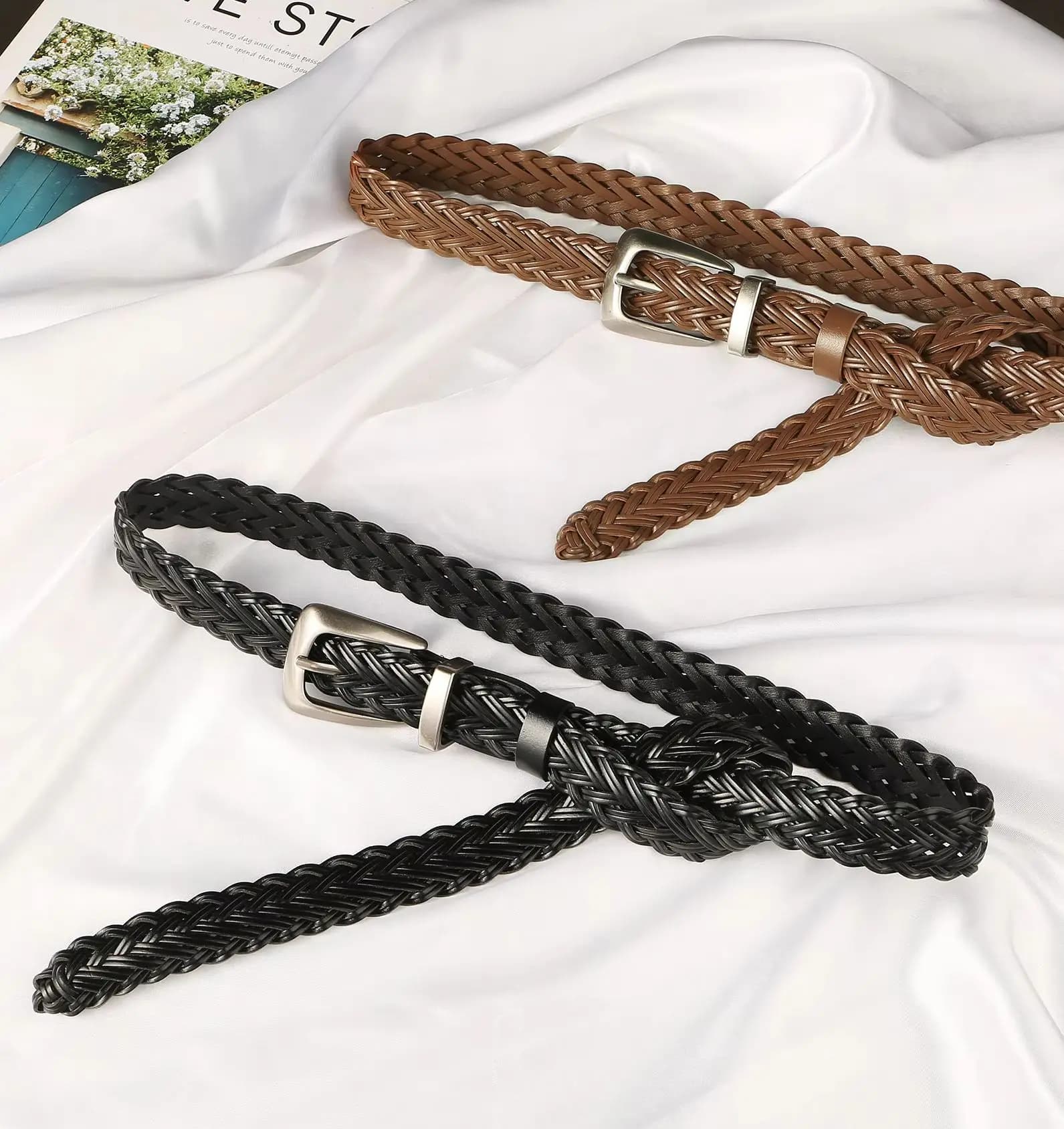Ladies Woven Leather Belt with Metal Buckle Simple Luxury Weave Design Suitable for Dresses And Jeans