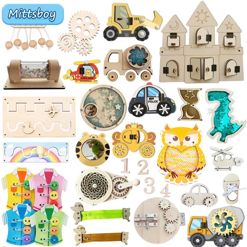 2024 DIY Montessori Busy Board Accessories Wooden Graffiti Digit Early Ball Sequin Helicopter Educational Toy For Children Gift