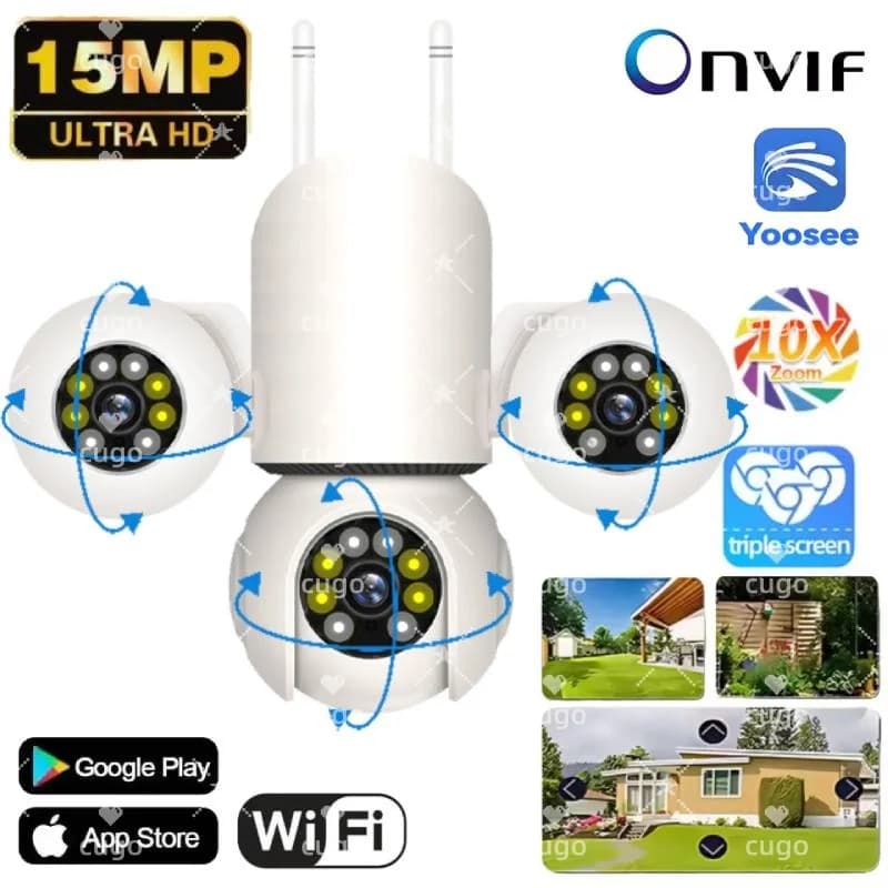 Telecamera IP WIFI HD da 15 MP Telecamera di sicurezza a tre schermi con tre obiettivi Visione notturna a colori Monitoraggio automatico Video CCTV Sicurezza Yoosee Cam
