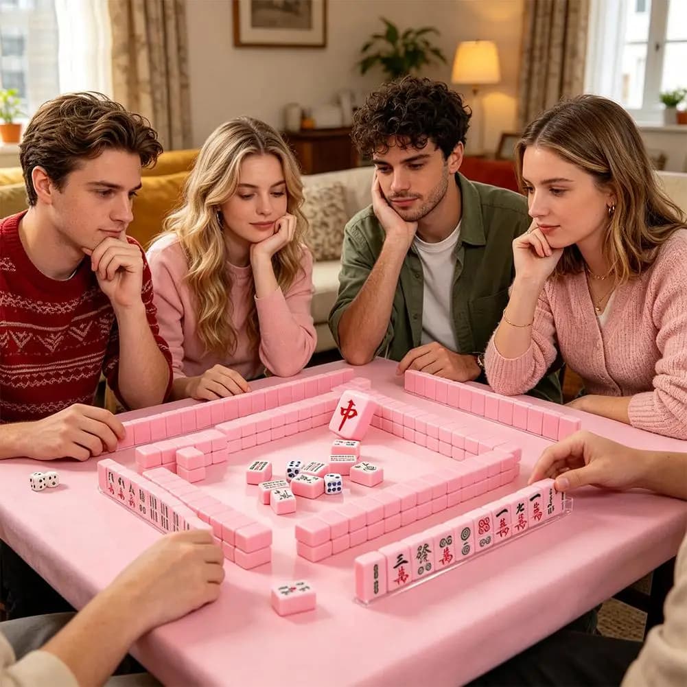 Set Mahjong Mini Carino, Tessere Mahjong Portatili da 20mm, Gioco da Tavolo da Viaggio Rosa Blu Bianco, Mahjong Compatto per Feste e Campeggio 1 sol