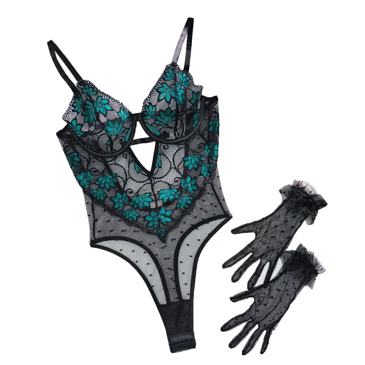 2026 Hot Selling Fashion Womens Sexy Lace Mesh Gloves Transparent Underwear Tight Maid Jumpsuit