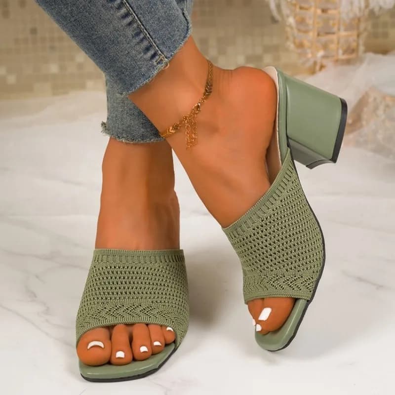 Sandali e Ciabatte Estive da Donna Taglie Forti con Tacco Gattino, Nuove Ciabatte alla Moda in Tessuto Volante