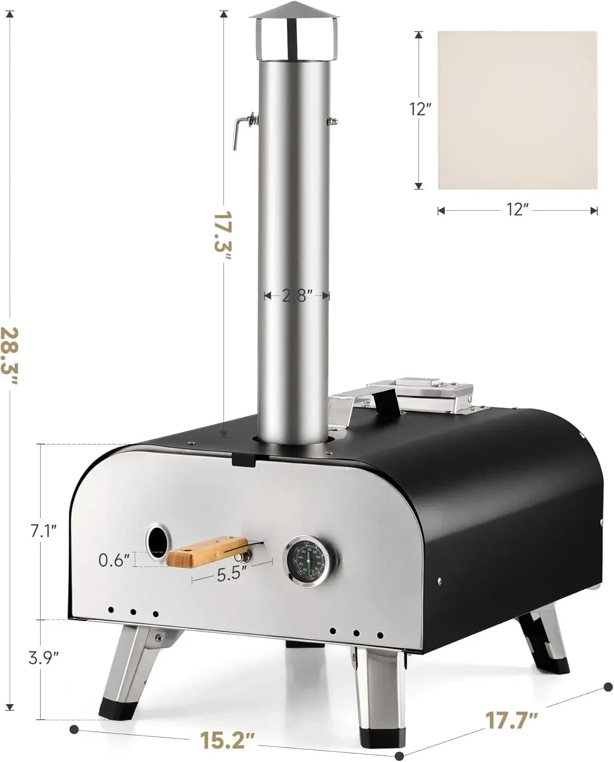 -Per forno per pizza portatile a pellet di legno da esterno con forno per pizza a fiato in acciaio inossidabile con pietra per pizza da 12 pollici per cucinare all'aperto