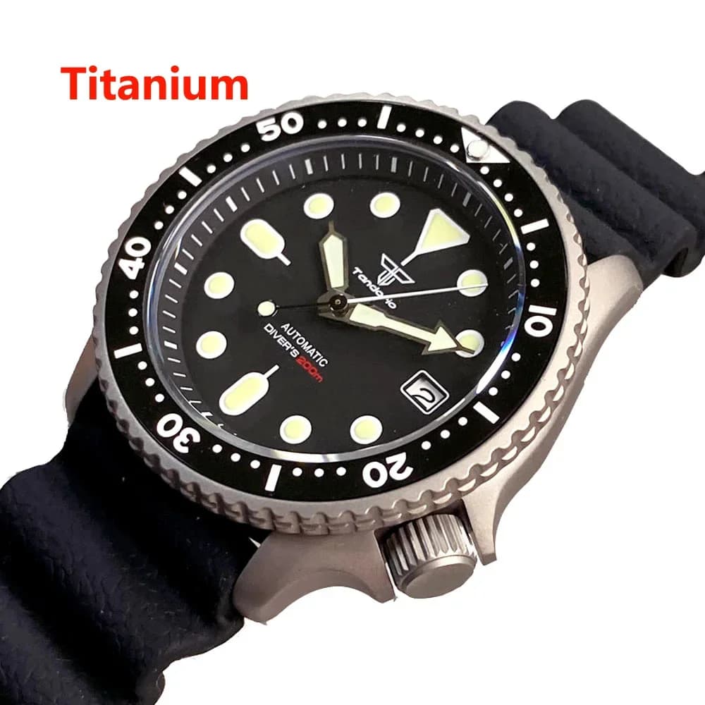 Tandorio 41mm NH35A automatic black 200M Diving Titanium men's watch sapphire crystal 3.8 in rubber black ceramic bezel