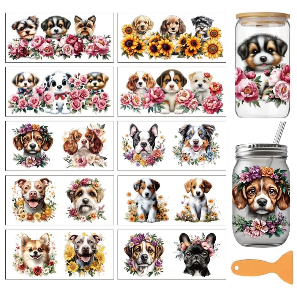 10Pcs 10 Styles PVC DIY Heat Transfer Paper for UV Sublimation Cup Dog 240x110mm 1pc/style