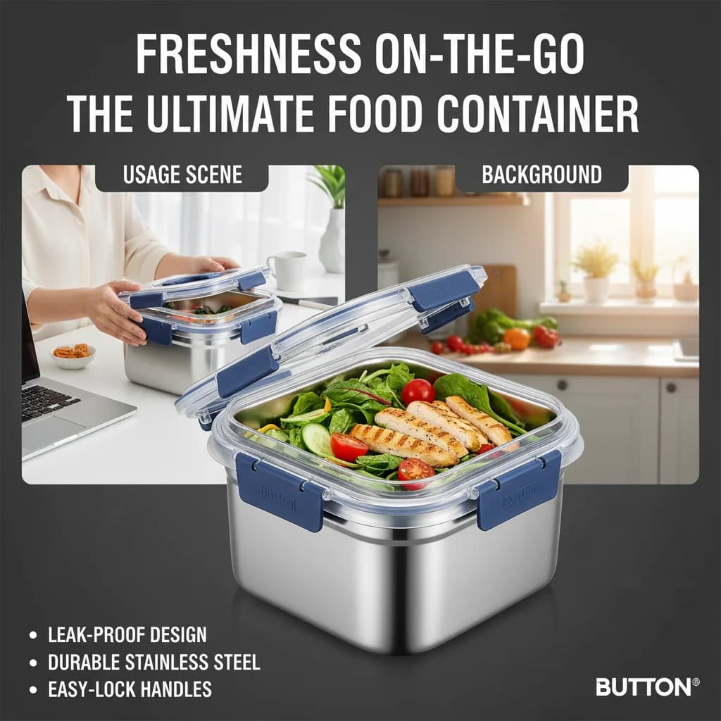 Stainless Steel Portable Lunch Box for Office Workers Sealed Fresh-Keeping Bento Box with Lid Fruit Storage Container