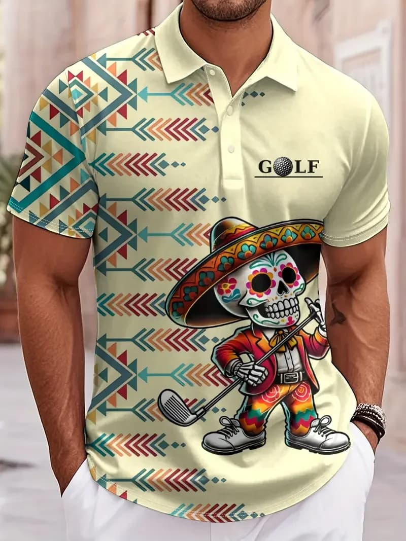 New Trendy Skull Graphic Polo per uomo Moda estiva 3D stampato manica corta Polo da golf Allentato Streetwear Hip Hop Tees Tops