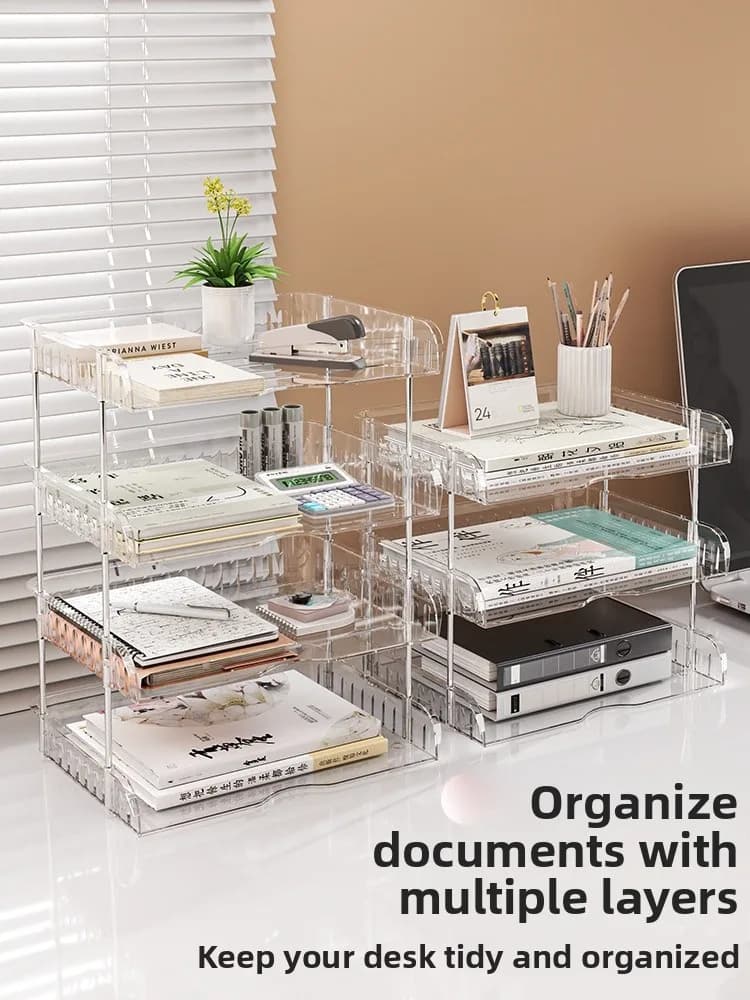 Organizzatore da tavolo Scaffale Scatola portaoggetti Scrivania da studio Scrivania per bambini Ordinamento di libri Ra Materiale PET rettangolare trasparente