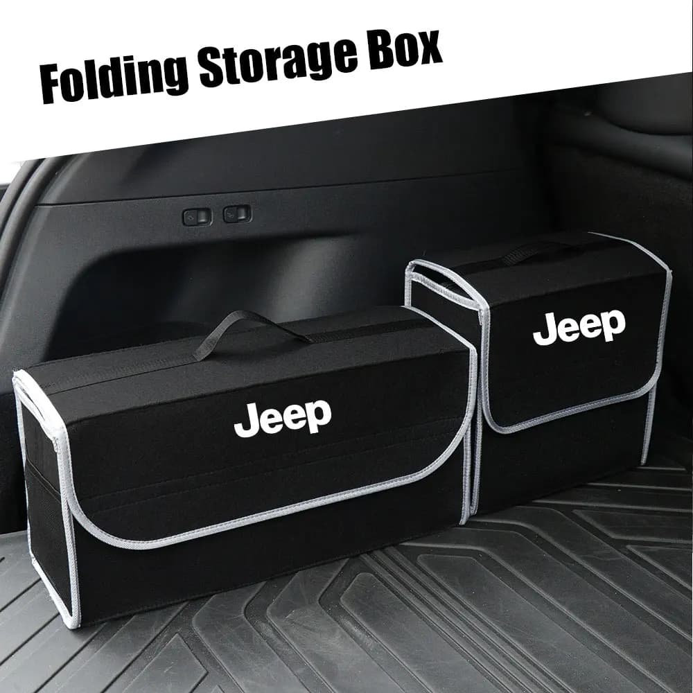 Borsa portaoggetti per bagagliaio con logo auto, organizer pieghevole in feltro, accessori per Jeep Renegade Wrangler JK Compass Gladiator Rubicon