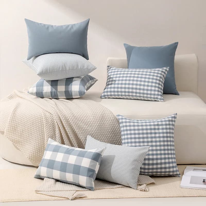 MACT Fodera per cuscino blu con plaid di bufalo Federa per cuscino in tinta unita blu con design scozzese a quadretti per divano camera da letto