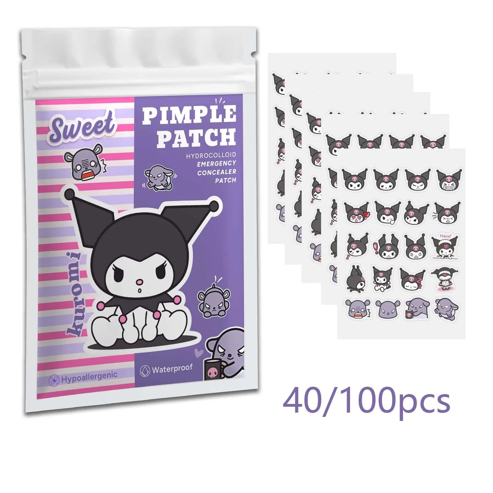 40/100PCS Adorable Cartoon Kuromi Soft Zit Cover Stickers, Clear Hydrogel Facial Spot Patches