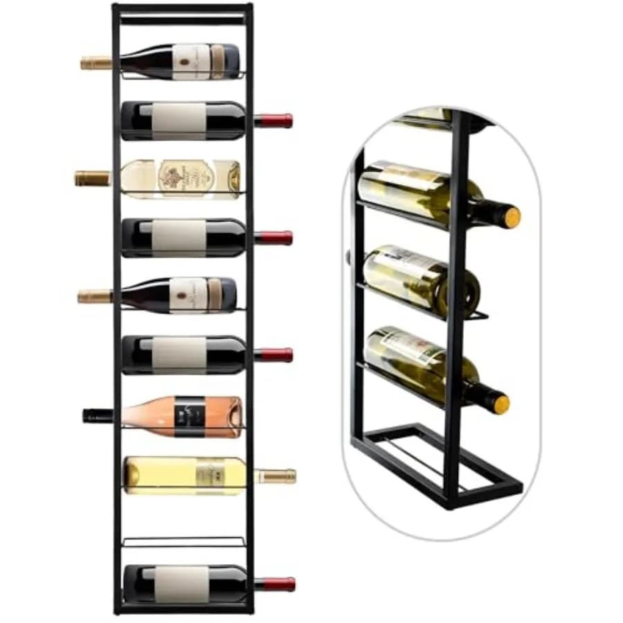 Portabottiglie da Parete - Porta Vino in Metallo Nero per 10 Bottiglie, Organizzatore e Espositore per Bottiglie di Vino da Parete per Casa