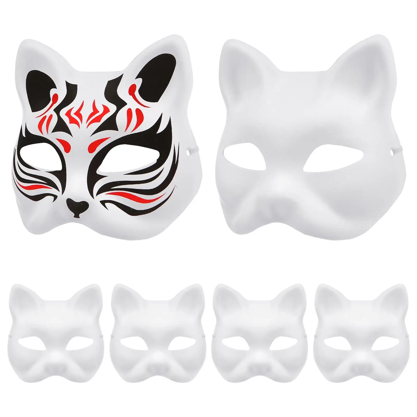 6 pezzi maschere cosplay gatto vuoto maschere gatto bianco vuoto fai da te maschera di Halloween mezza maschera animale festa cosplay in maschera