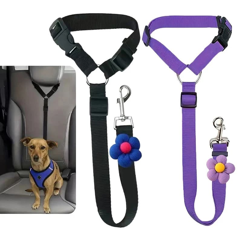 Adjustable Dog Car Seat Belt, Multi-Function Pet Safety Tether With Flower Decor Cats, Dogs Harness Collar Pet Accessories