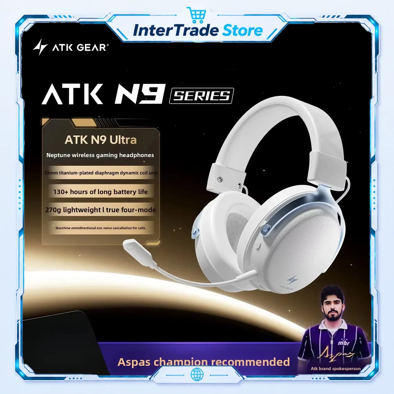 ATK N9 Pro/Ultra Wireless Gaming Headset Quad Mode HiFi-3D Surround Spatial Audio 53mm Driver Custom Music Headphones Earbuds