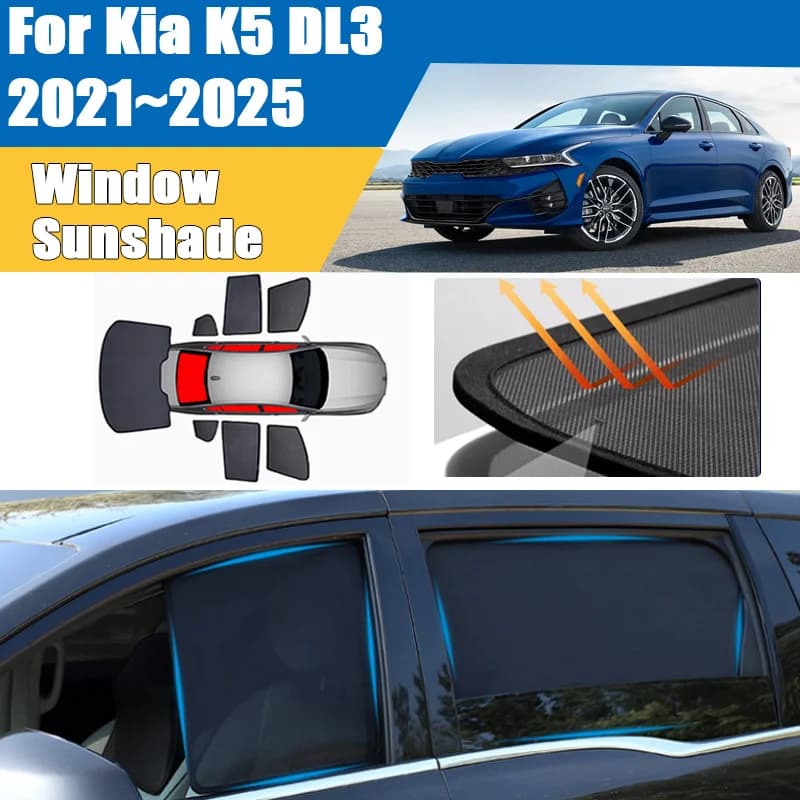 Car Sun Shade For Kia K5 DL3 2021 2022 2023 2024 2025 Visor Mesh UV Protection Privacy Windshield Frame Curtain Auto Accessories