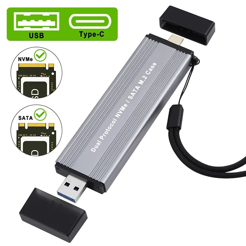Custodia SSD M2 a doppio protocollo Adattatore per custodia SSD SATA da USB3.0/Tipo C a M.2 NVME 10Gb USB3.1 Gen2 USB C Scatola SSD esterna Chiave M/B&M