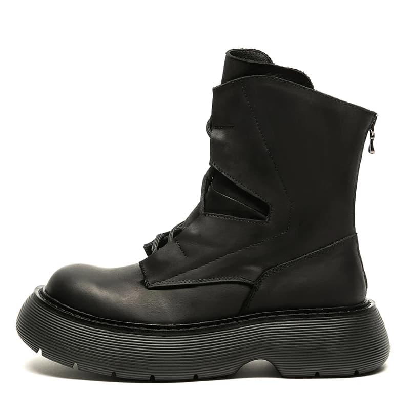 Stivali da moto da uomo di nuovo design Scarpe da lavoro stringate da esterno con suola spessa in vera pelle Stivaletti britannici con altezza crescente