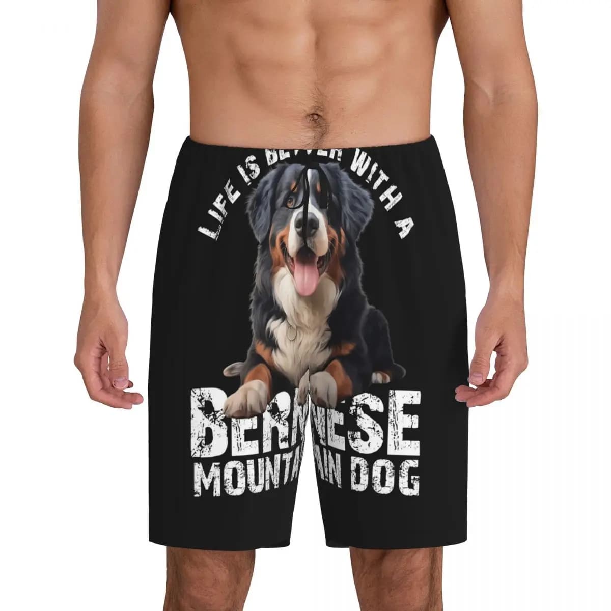 Pantaloni corti da pigiama personalizzati per uomo con motivo Bernese Mountain Dog, pantaloncini da notte e da casa, pantaloni per dormire