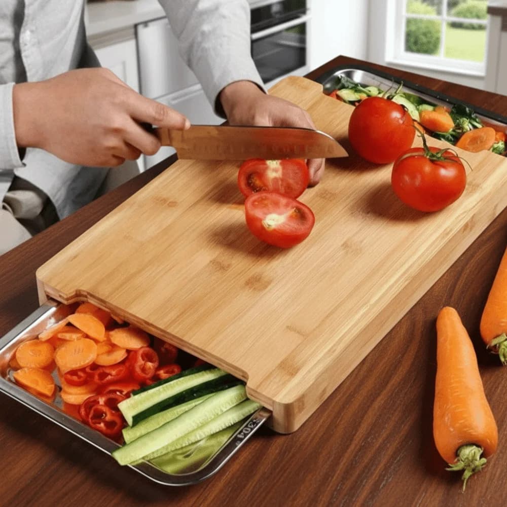 Reinforced wood cutting with Drawers, Anti-slip, Multi-functional, Ecological, for Bread, Cheese and Food Service