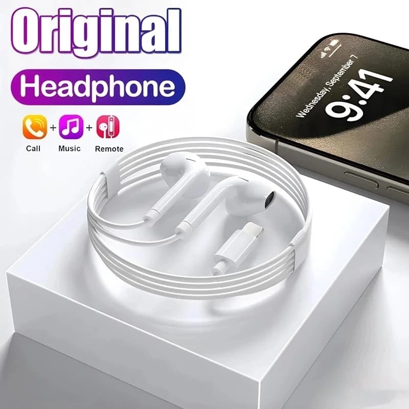 Original Headphones For Apple iPhone 15 14 11 12 13 Pro Max Earphones XR X XS 8 Plus Bluetooth Wired Earbuds Headset Accessories