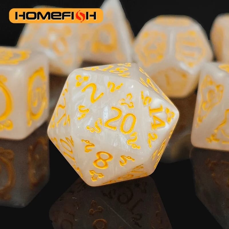 Set of 7 DND Dice with Dragon Pattern, D&D TRPG Role Games, Tablenuts like Gift, Entertainment Accessories