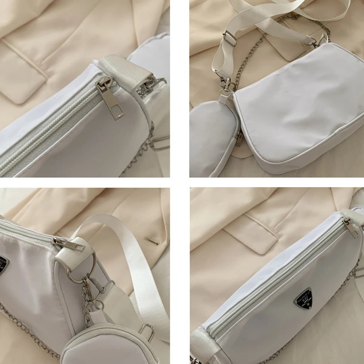 Set of 2 Nylon Shoulders: Elegant Monocolored Handbags with Chain Shoulders for Daily Use and Travel