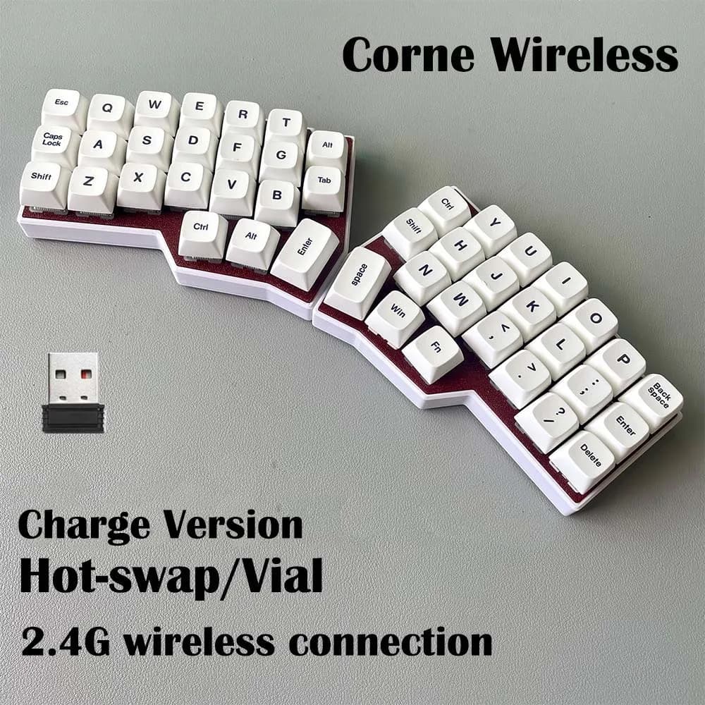 CORNE V4 2.4G Wireless Split ergonomico MX Tastiera meccanica Hot-swap VIAL Programmabile Versione di ricarica a 46 tasti