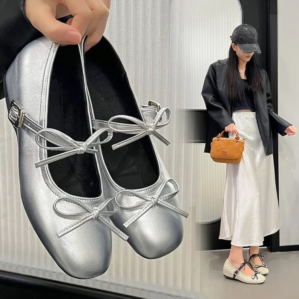 Scarpe da Ballerina di Lusso da Donna con Punti Decorativi, Eleganti Scarpe Mary Jane con Punta Tonda e Rialzo Interno per Feste ed Eventi