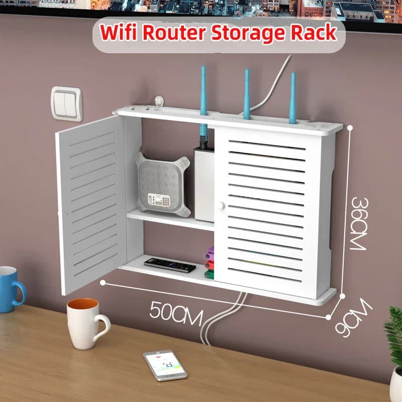 Scatola portaoggetti per router WiFi wireless Presa per soggiorno Decorazione Wifi Set-top box TV montato a parete Organizzatore di alimentazione per cavi